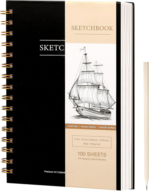 Yoment 5.5" x 8.5" Sketchbook for Drawing Small Spiral Bound Sketch Pad for Kids Hardcover Sketch Book(68lb/100gsm) Artist Drawing Blank Paper Not...