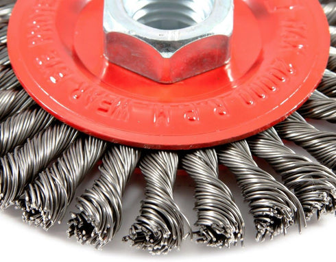 Forney 72760 Wire Wheel Brush, Stringer Bead Twist with 5/8-Inch-11 Threaded Arbor, 4-Inch-by-.020-Inch...