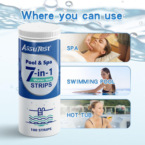 Pool Test Strips - 7 in 1 Hot Tub & Spa Water Testing Kit, 100 Count, Accurate Pool Testing Kit for pH, Chlorine, Bromine & More...
