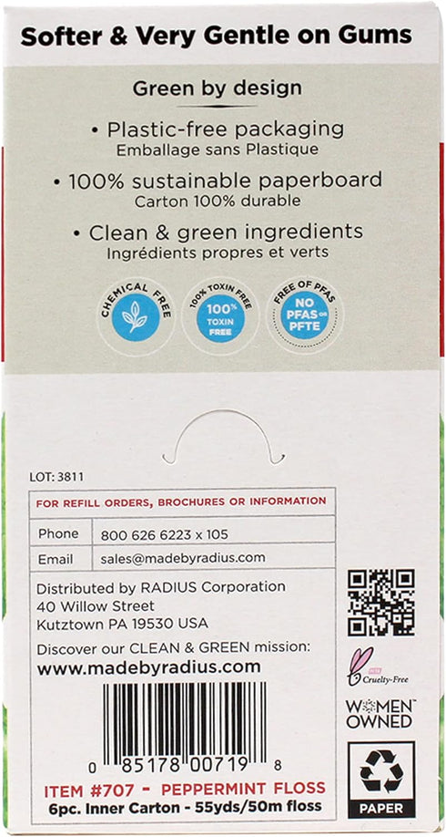RADIUS Peppermint Dental Floss 55 Yards Vegan & Non-Toxic Oral Care Boost & Designed to Help Fight Plaque Clear - Pack of 4...