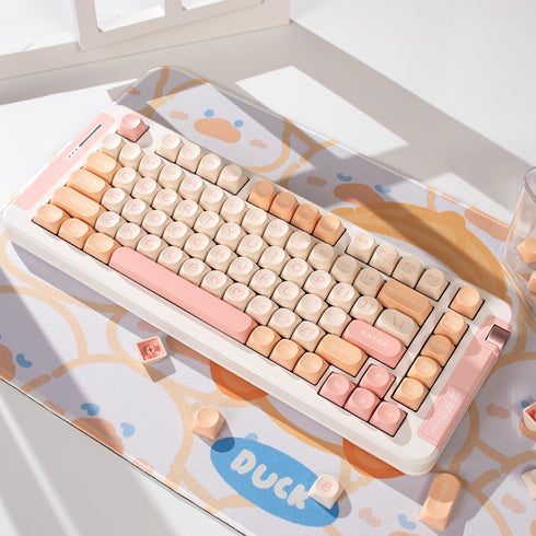 Cute Keycaps, Moa Profile Keycaps 75 Percent,PBT Double Shot Keycaps Set, Pink Round 130 Keys for Mechanical Keyboard 61/64/75/84/87/104/108 Layou...