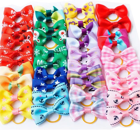 Pet Headdress Bowknot Flower Pet Dog Accessories Long-haired Princess Style Headdress Dress Up Dog Hairpin Randomly (50pcs Bow headdress)...