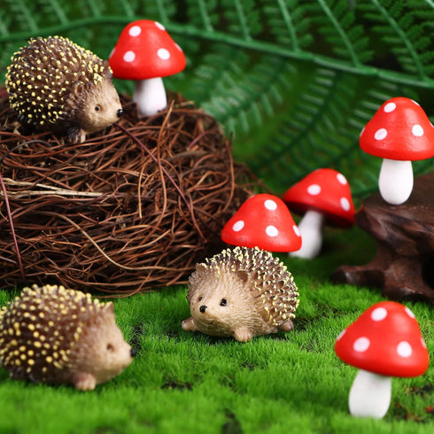 8 Pcs Fairy Wild Garden Accessories Mini Hedgehogs and Mushroom Statue Micro Landscape Plant Pots Bonsai Craft Decor Miniature Mushroom Figurines ...