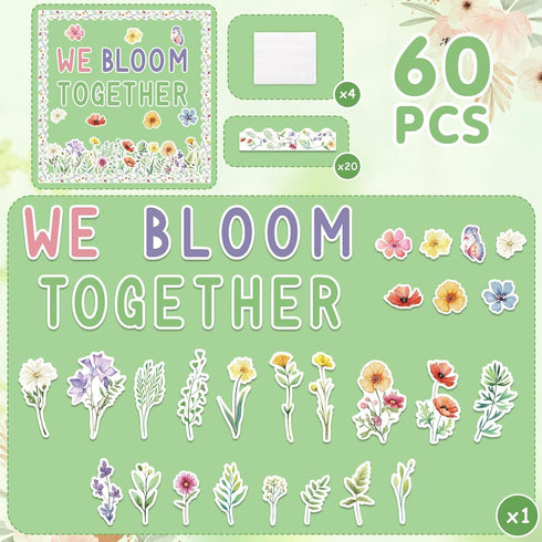 Wildflower Bulletin Board Kit for Sum-mer Theme Wild Flower Boarders Classroom Wall Decoration Daisy Butterfly Cutouts We Bloom Together Floral Se...
