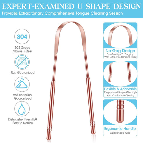Tongue Scraper for Adults and Kids,100% Stainless Steel Tongue Scraper with Travel Case,4 Shapes,Perfect for Bad Breath & Oral Hygiene,Easy to Use...