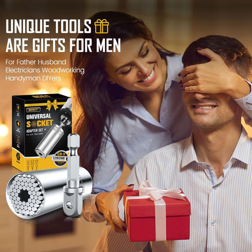 boen Super Universal Socket Tool Set Gifts for Men | Self-adjusting Fits (7mm-19mm) with Power Drill Adapter | Christmas Fathers Day Ideal Gift St...