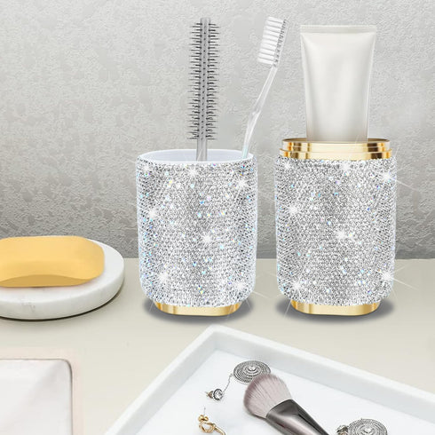 Bling Rhinestone Toothbrush Travel Case,Portable Diamond Travel Toothbrush Holder for Traveling,Camping,Home,Business,Women Large Capacity Multifu...