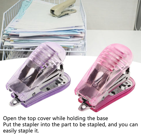 Hand Stapler, 2-Piece Mini Stapler with Pin Puller for Binding Documents (Purple Pink)...