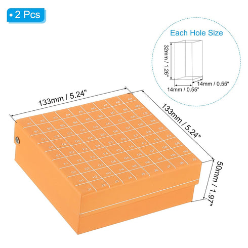 PATIKIL Cardboard Freezer Box, 2Pcs 81 Places Tube Rack Water Ice Resistant Plastic Partitions for 1.5/1.8/2.0ml Micro Centrifuge Tubes Tubes, Ora...