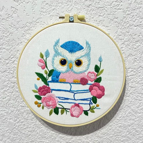 Sbewco Embroidery kit,Embroidery Starter Kits for Adults Beginners with Stamped Pattern,Embroidery Floss + Needles + Hoop, OWL 3 Pack......