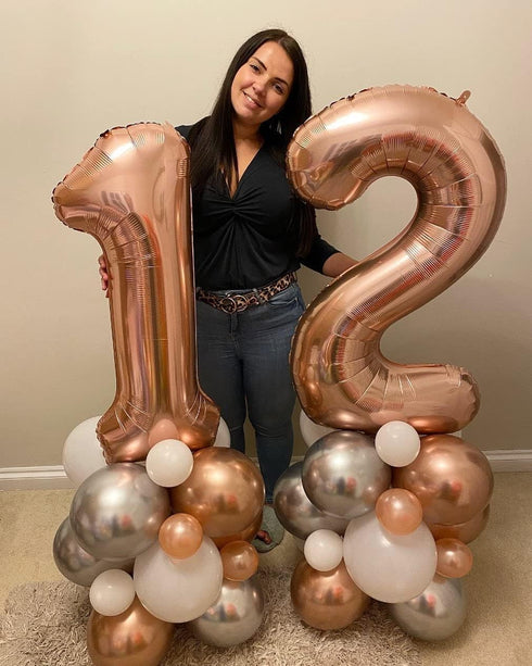 40 Inch Rose Gold 21 Number Balloons Giant Jumbo Huge 12 or 21 Foil Mylar Helium Number Digital Balloons Rose Gold Birthday Mylar Digital Balloons...