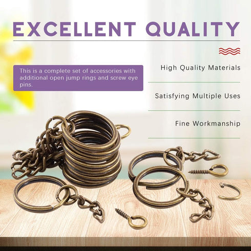 Swpeet 450Pcs 4/5 Inch 20mm Bronze Flat Key Chain Rings Kit, Including 150Pcs Split Keychain Rings with Chain and 150Pcs Jump Ring with 150Pcs Scr...
