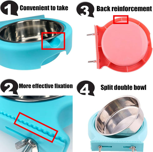 kathson 2 Pack Crate Dog Bowl Removable Stainless Steel Water Food Bowl Hanging Pet Cage Coop Cup for Rabbit Cat Puppy Bird Bunny Small Animals...