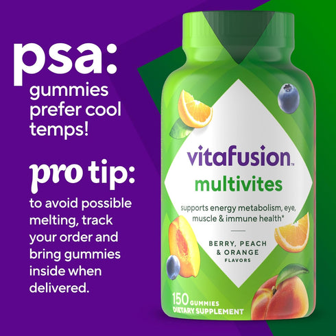 Vitafusion MultiVites Gummy Multivitamins for Adults with 12 Vitamins and Minerals, Berry, Peach and Orange Flavored, America’s Number 1 Gummy Vit...