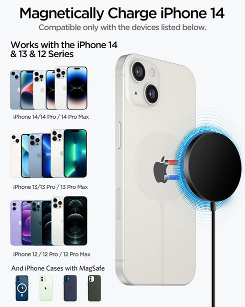 AICase iPhone 14 Magnetic Wireless Charger Built-in USB-C Cable with PD Adapter Compatible with MagSafe Charger for iPhone 14/14 Pro/14 Plus/14 Pr...