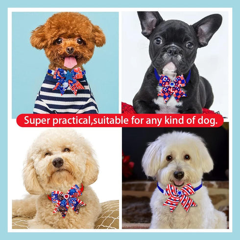 24PCS 4th of July Dog Bow Tie Collar, Independence Day Pet Bow Tie, Adjustable Star Stripe Collar, Patriotic Memorial Day Pet Bow Tie...