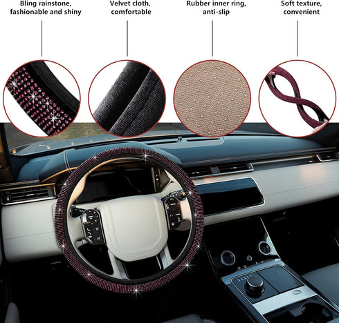 Bling Car Steering Wheel Cover, Crystal Glitter Rhinestone Wheel Protector for Vehicle, Universal Automotive Interior Decorative Accessories with ...