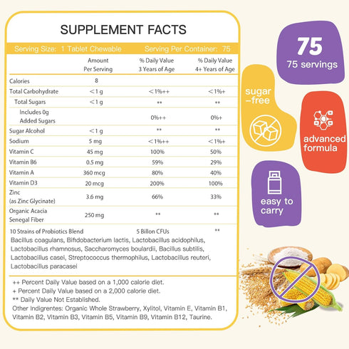 Kids Probiotic Chewables for Digestive Health with 5 Billion CFUs, Prebiotics and Probiotics for Kids for Gut Health, Immune Support, Nutrient Abs...