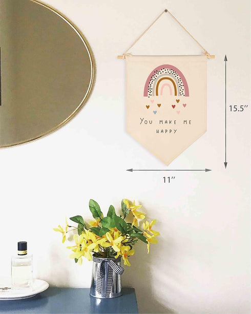 You Make Me Happy,Rainbow,Heart -Canvas Hanging Flag Banner Wall Sign Decor Gift for Baby Kids Girl Boy Nursery Teen Room Front Door...