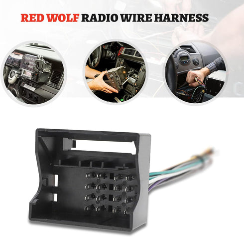 RED WOLF Compatible with Volkswagen 2004-2015, BMW 3/5, Audi 2002-2010 Aftermarket Stereo Radio Replacement Wire Harness Cable Connector to OEM Pl...