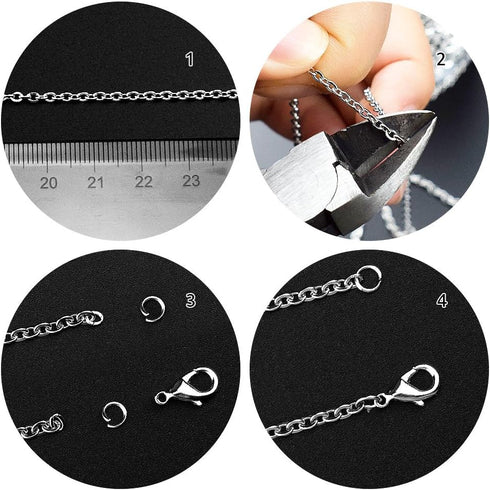 WXJ13 Silver Stainless Steel Cable Chain Brand 11m 36FT Jewelry Making Chains with 20 Lobster Clasps and 30 Jump Rings for Pendant Necklace DIY Ma...