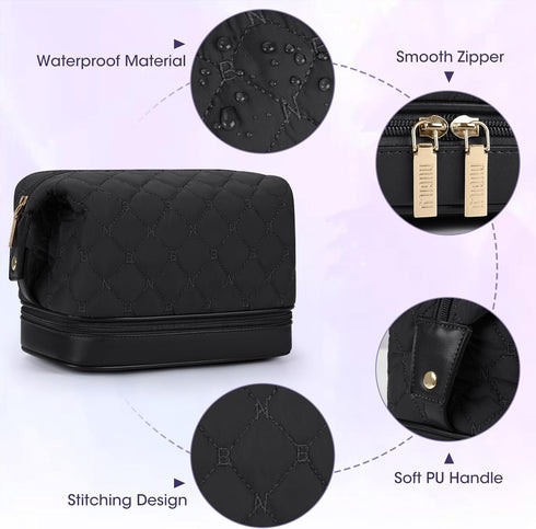 NUBILY Makeup Bag Waterproof Cosmetic Bag Travel Makeup Bag Double Layer Makeup Organizer Bag Large Cosmetic Travel Bag Portable Make Up Bag for W...