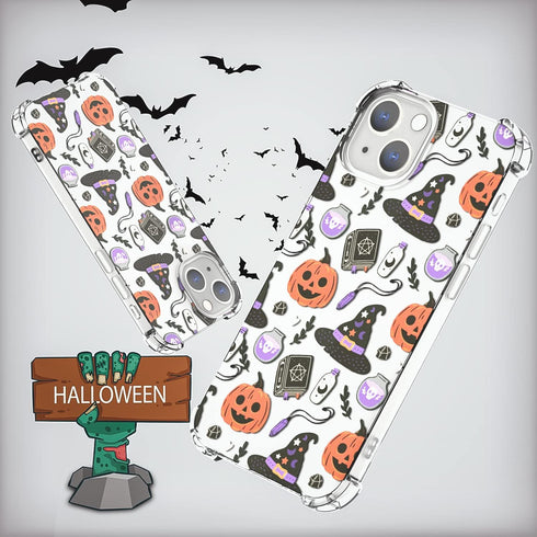 YESPURE for iPhone 14 Case,Cute Pumpkin Ghost Halloween Pattern Design,Transparent Soft TPU Anti-Yellowing Anti-Scratch Shockproof Protective Cove...