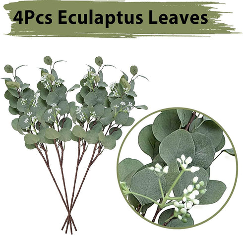 64 PCS Artificial Eucalyptus Leaves Stems Sage Green Blush Balloons, 12 Inch Sage Green Blush Nude Balloons with Artificial Eucalyptus for Baby Br...