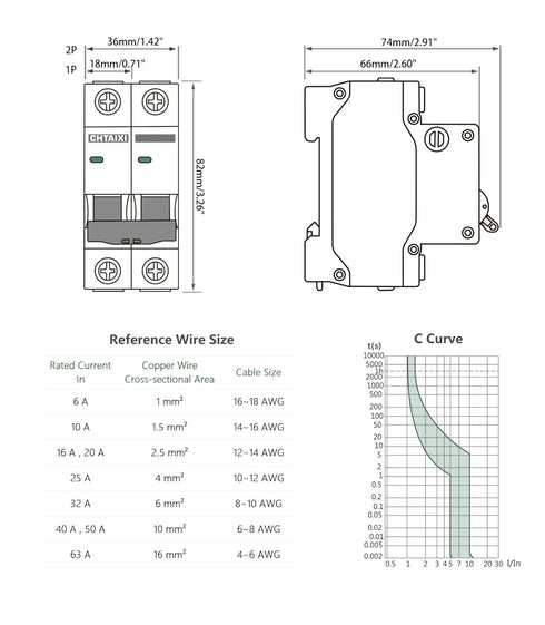 AC Miniature Circuit Breaker, 16 Amp 120V/240V 1 Pole DIN Rail Mount Circuit Breaker, Thermal Magnetic Trip, Solar AC Disconnect Switch MCB C16...