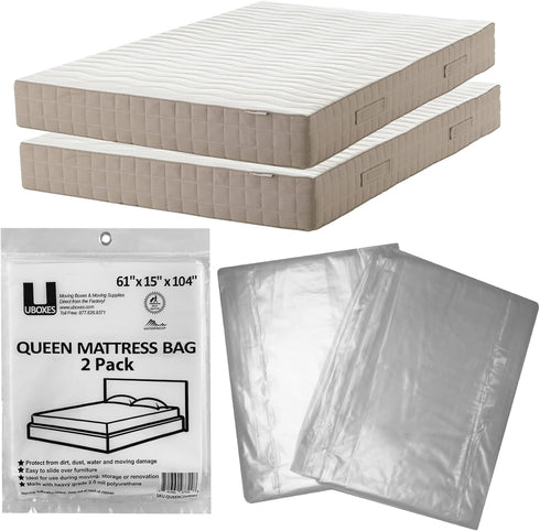 uBoxes Queen Size Mattress Covers/Bags 61" x 15" x 104" (Pack of 2) Moving Supplies...