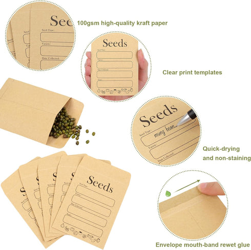 Joyberg 156 PCS Seed Envelopes 3.15”x 4.72”, Seed Packets Envelopes Kraft Seed Saving Envelopes, Self Sealing Seed Storage Envelopes Mini Envelope...