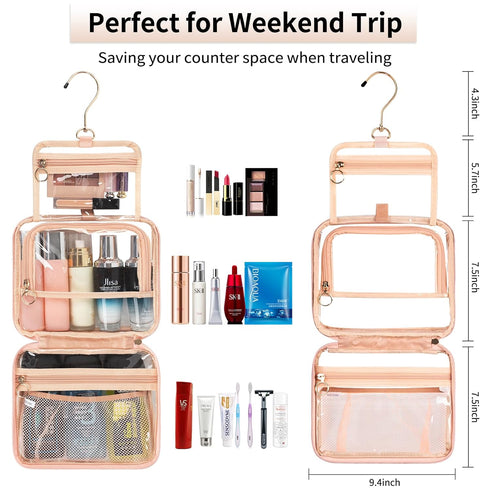 CUBETASTIC Hanging Travel Toiletry Bag for Women, Clear Makeup Bags Portable Transparent Cosmetic Case Small Skincare Pouch Waterproof Travel Bag ...