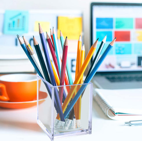 Acrylic Pen Holder, 3 Pcs Clear Pencil Holders for Desk, Makeup Brush Holder Cup Organizer, Stationery Storage Desktop Accessories for Office Scho...