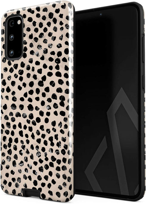 BURGA Phone Case Compatible with Samsung Galaxy S20 - Hybrid 2-Layer Hard Shell + Silicone Protective Case -Black Polka Dots Pattern Nude Almond L...