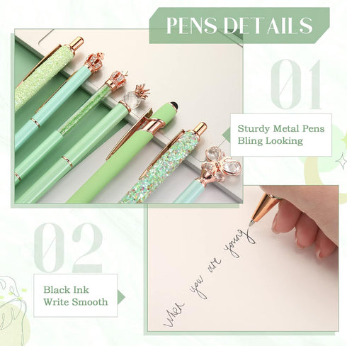 16 Pcs Ballpoint Pens Set Metal Crystal Diamond Pen Glitter Pens for Journaling Pretty Cute Pens Black Ink Retractable Fancy Pens Gifts for Women ...