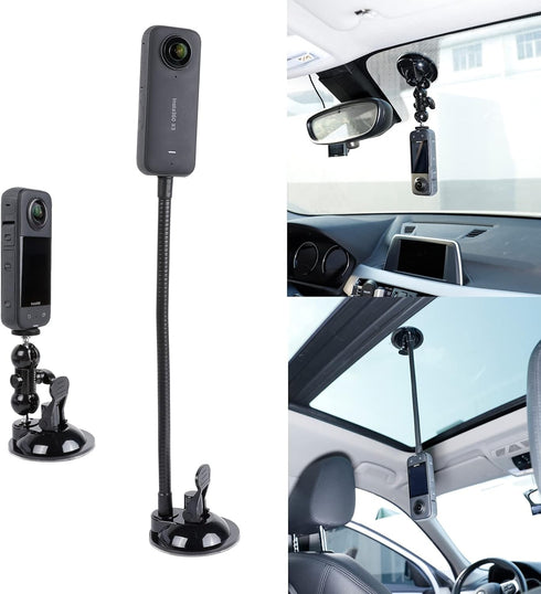 PellKing Suction Cup Mount for Insta360 X3/X2/X, GoPro with 27cm Extension Tube, Double Ball Head Adapter & Soft Silicone Base...