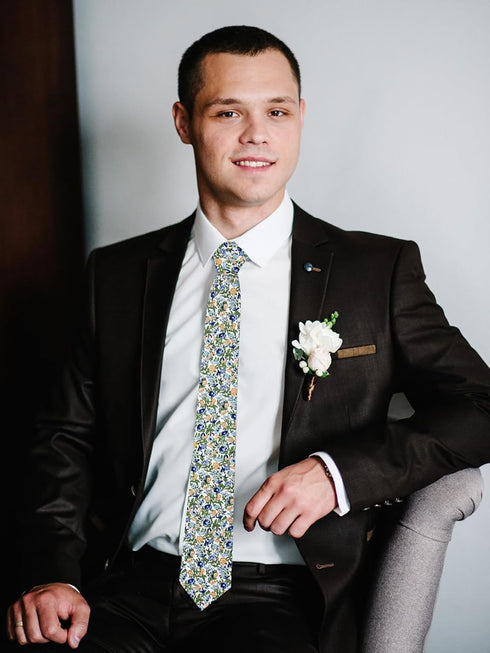 Mens Tie, Floral Neck Tie, Skinny Ties for Men 2.56'', Flower Printed Cotton Neck tie for Wedding Business Groom...