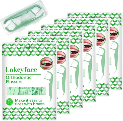 300 Count Orthodontic Flossers for Braces with Floss Dispenser, Braces Flossers for Kids Teeth & Adults, Dental Floss for Braces, Dental Floss Pic...