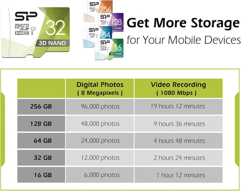 Silicon Power 32GB 3D NAND High Speed MicroSD Card with Adapter...