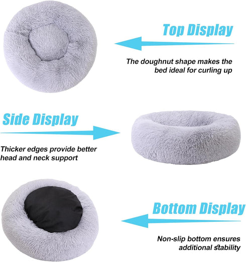 Calming Dog Bed, Pet Beds for Small Dogs, Cat Beds for Indoor Cats, Fluffy Faux Fur Plush Small Dog Bed, Washable Puppy Bed with Anti-Slip Bottom,...