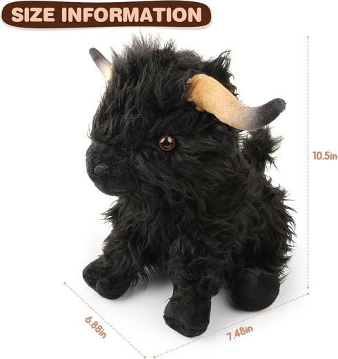 Highland Cows Stuffed Animal Scottish Highland Cows Plush Toy Cute Farm Plushie Christmas Birthday Present for Adults Boys Girls (Black, 11 in)...
