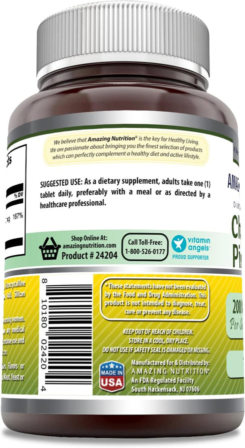 Amazing Formulas Chromium Picolinate Supplement | 200 Mcg Per Serving | Tablets | Non-GMO | Gluten Free | Made in USA (120 Count)...