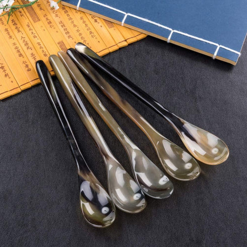 YARNOW 4pcs Small Spoons Ox Horn Caviar Spoons Mother of Pearl Spoon Soup Spoons Cocktail Stirring Spoons Tableware for Dessert Tea Coffee Ice Cre...