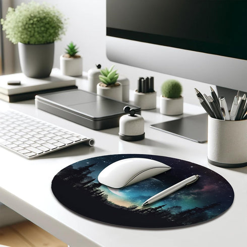 Cosmic Wonder Crescent Moon and Galaxy Mouse Pad - A Celestial Journey for Your Desktop, Stitched Edges Non-Slip Rubber Base Mouse Pads for Comput...