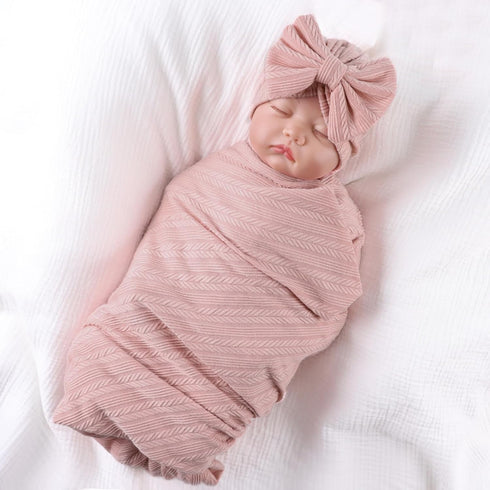 OMUKY Newborn Receiving Blanket Bow Headband and Beanie Set Baby Swaddle Receiving Blankets Baby Boy Girls Nursery Swaddle Wrap(Pink)...