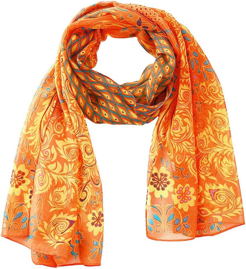 Secret for Longevity Long Rectangle Sheer ORANGE Beige Chiffon Aqua Turquoise Blue Green Red Gold Paisley Scarf Women's Scarves Headband Bandana 1...