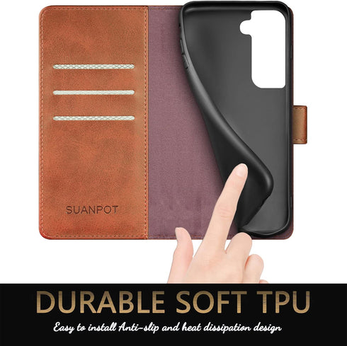 SUANPOT for Samsung Galaxy S22 with RFID Blocking Leather Wallet case Credit Card Holder,Flip Folio Book Phone case Shockproof Cover Women Men for...