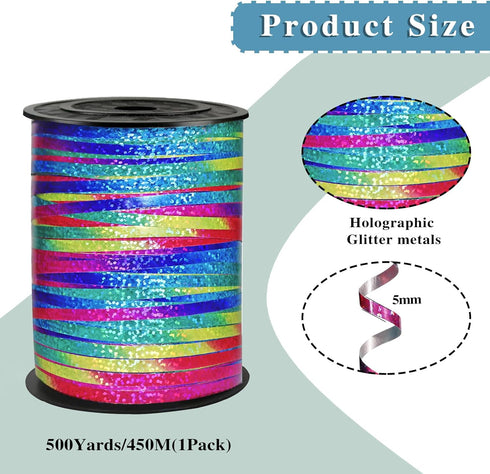 500 Yard Rainbow Ribbon?Rainbow Color Ribbon Curling Crimped?Rainbow Shiny Curling Shiny Ribbon?Balloon String?3/16" Laser Curly Ribbon ?Wedding, ...