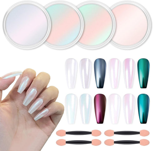 Artdone Chrome Nail Powder Metallic Mirror Glitter Effect Pigment Iridescent Aurora Mermaid Pearl Dust Kit for Gel Polish Nail Art Decoration, Res...
