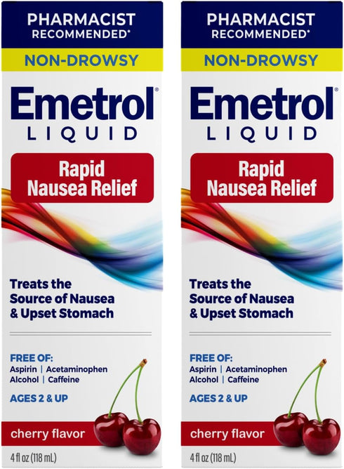 Emetrol Non-Drowsy Liquid Nausea Relief - Upset Stomach Medicine - Pharmacist Recommended Nausea Relief - Cherry Flavor - 4fl oz, 2 Pack...
